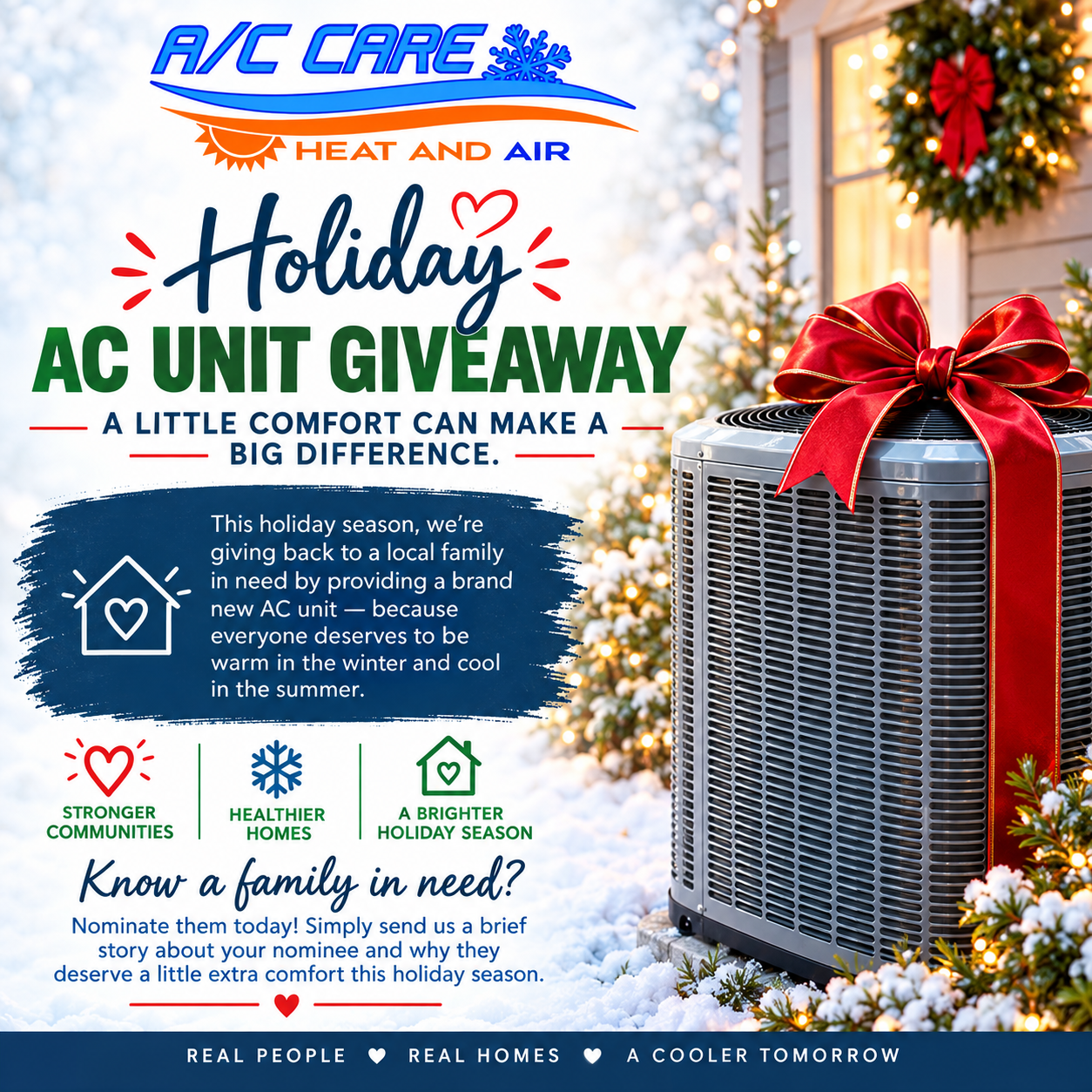 A/C Care Heat and Air presents The Gift of Comfort holiday AC giveaway